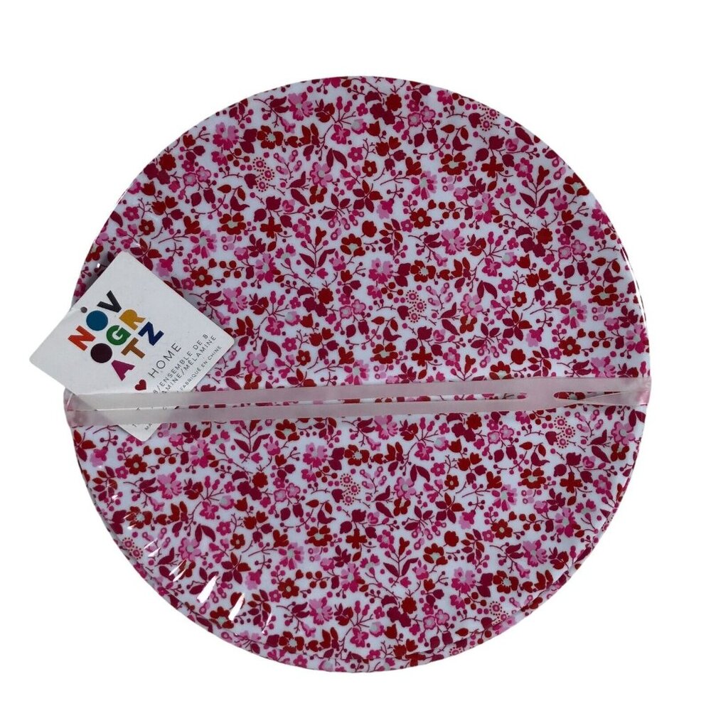 Novogratz Melamine Red & Pink Flowers Floral Dinner Plates Lot of 20